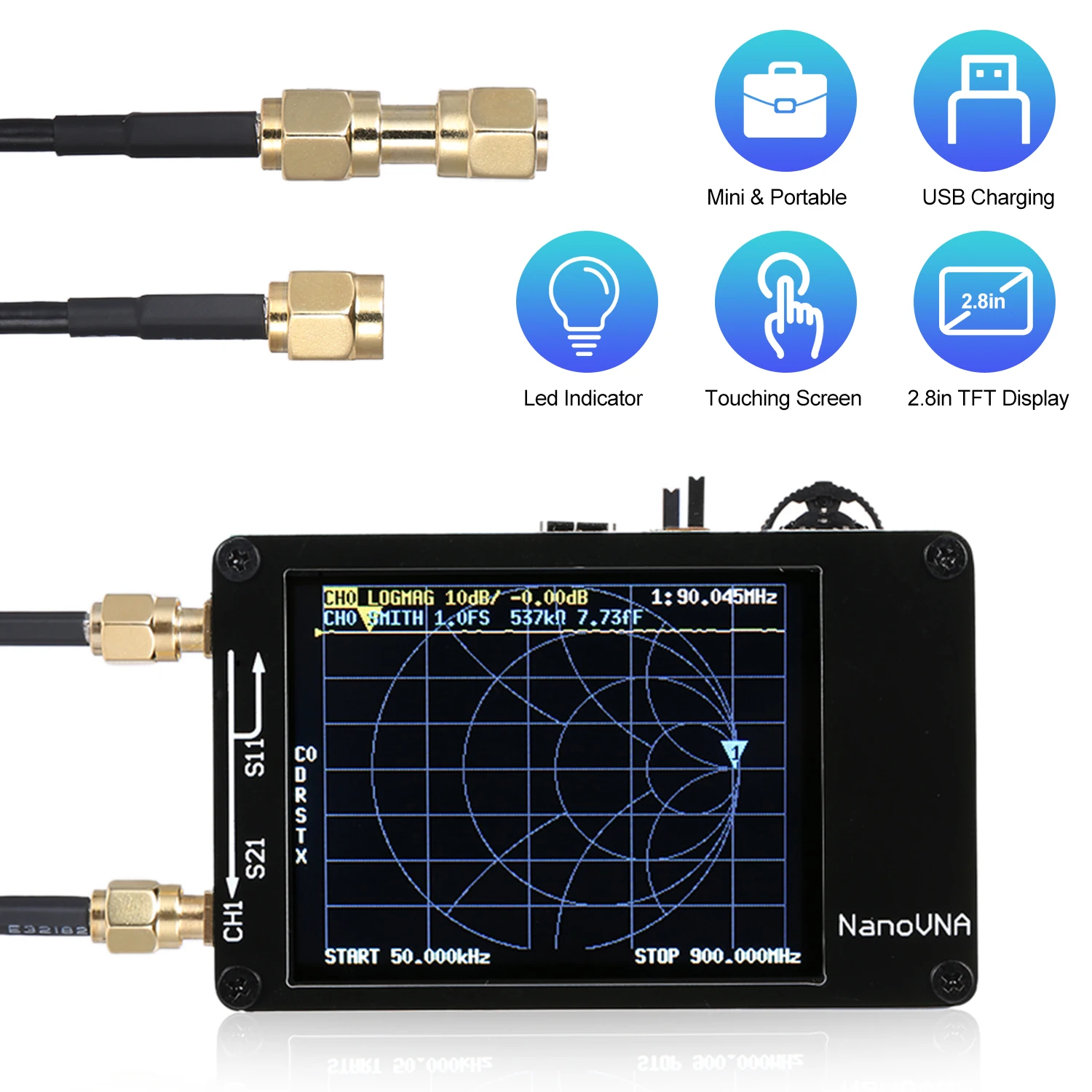 Vector Network Analyzer 50KHz-900MHz 2.8in TFT Digital Display Touching Screen UHF HF VHF MF Tiny Antenna Analyzer Tool
Vector Network Analyzer 50KHz-900MHz 2.8in TFT Digital Display Touching Screen UHF HF VHF MF Tiny Antenna Analyzer Tool