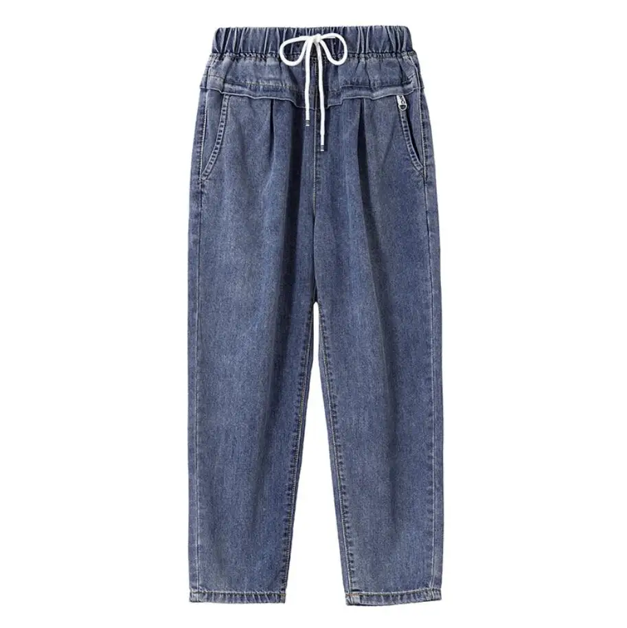 2020 spring High Waist Drawstring Jeans Female Casual loose Denim Harem Pants Spring Autumn Ankle Length Jeans plus size r141 2020 spring High Waist Drawstring Jeans Female Casual loose Denim Harem Pants Spring Autumn Ankle Length Jeans plus size r141