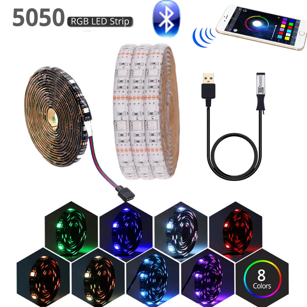 Bluetooth 5 в usb Светодиодная лента rgb лампа Гибкая 1 м 2 3 SMD 5050 для HD ТВ подсветильник