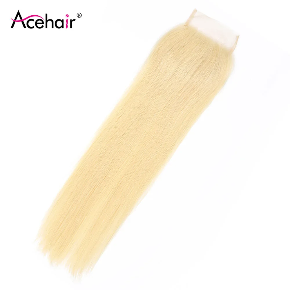 

613 Blonde Color Malaysian Straight Human Hair Lace Closure 10-22 inches Ace Remy Hair 4x4 Top Closure Free/Middle/Three Part