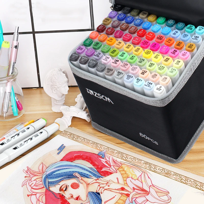 80 Colors Alcohol Based Markers for Manga Painting Sketch Marker Pen Set Oily Dual tip Solid Marker for School Supplies
80 Colors Alcohol Based Markers for Manga Painting Sketch Marker Pen Set Oily Dual tip Solid Marker for School Supplies