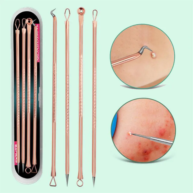 

4pcs/set Dual Heads Acne Needle Blackhead Blemish Squeeze Pimple Extractor Remover Spot Cleaner Beauty Skin Care Tool Kit