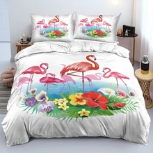 

100% Microfiber White Quilt Cover Set Cute Flamingo Duvet Cover With Pillowcases Twin Full Queen King Size Skin-Friendly Bed Set
