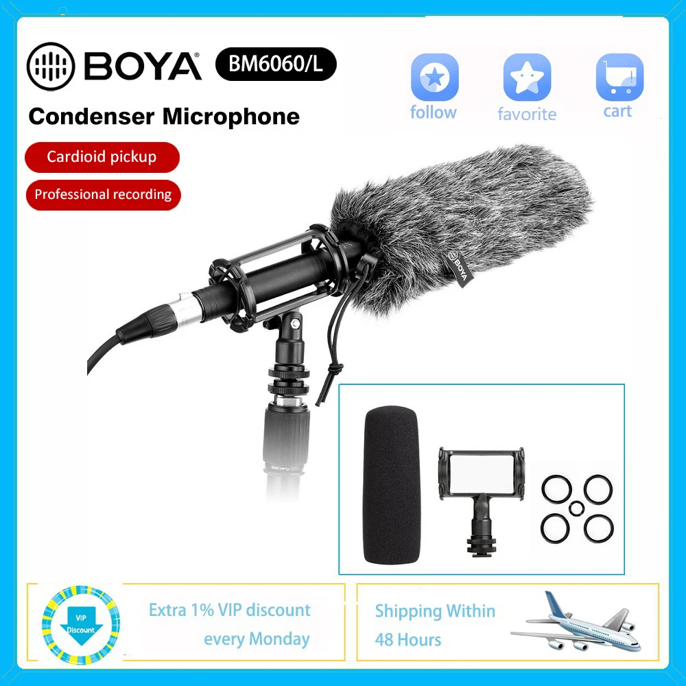 BOYA BY-BM6060 Professional DSLR Camera Condenser Shotgun Video Interview Microphone for Canon Nikon Sony Fujifilm Studio Mic
BOYA BY-BM6060 Professional DSLR Camera Condenser Shotgun Video Interview Microphone for Canon Nikon Sony Fujifilm Studio Mic