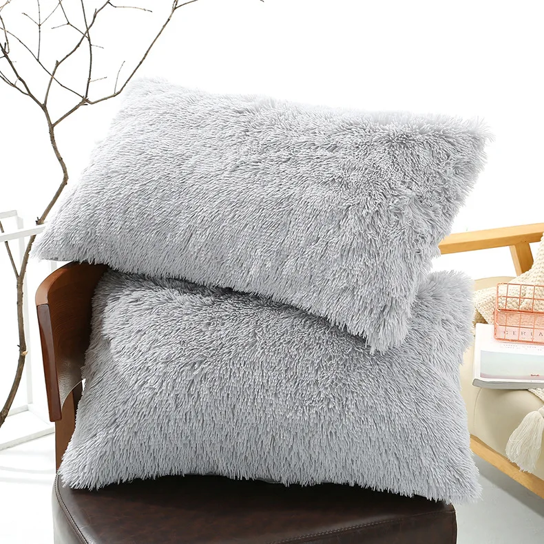 

14 colors Winter Warm Long Fluffy Sleeping Pillowcase Plush Pillow Case Home Bed pure color Cushion Pillow Cover 50x70cm for bed