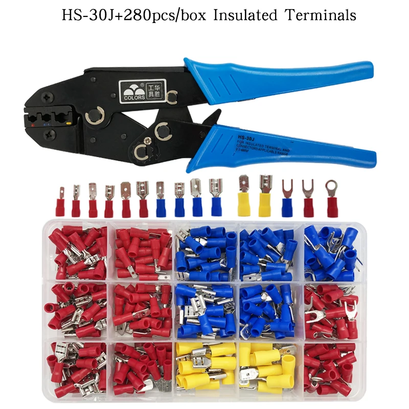 HS-30J Terminal Crimping Pliers 150PCS / 280PCS Insulated Butt Joint Bullet Fork Ring Crimping Terminal Connector Kit
HS-30J Terminal Crimping Pliers 150PCS / 280PCS Insulated Butt Joint Bullet Fork Ring Crimping Terminal Connector Kit