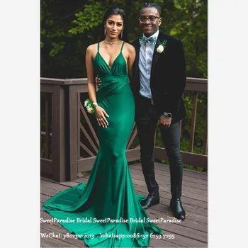 Sexy Mermaid Evening Dress Formal Long Chapel Train Spaghetti Strap Green Satin Prom Dresses Party For Women
Sexy Mermaid Evening Dress Formal Long Chapel Train Spaghetti Strap Green Satin Prom Dresses Party For Women