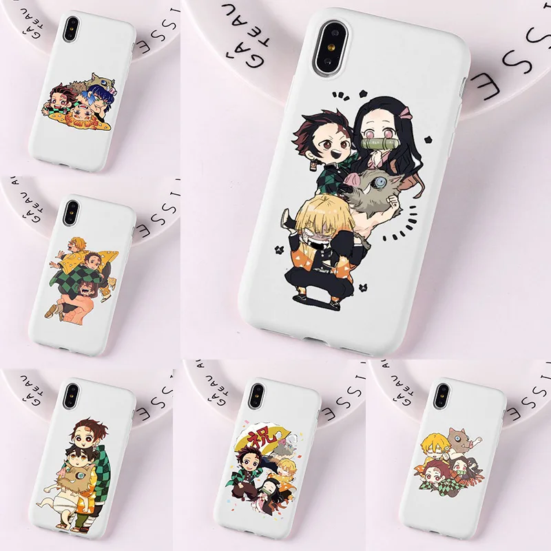 Демон убийца Kimetsu без Yaiba пастельно-off White чехол для iPhone 11 12pro мини Xs 8 7 6S Plus MAX XR SE