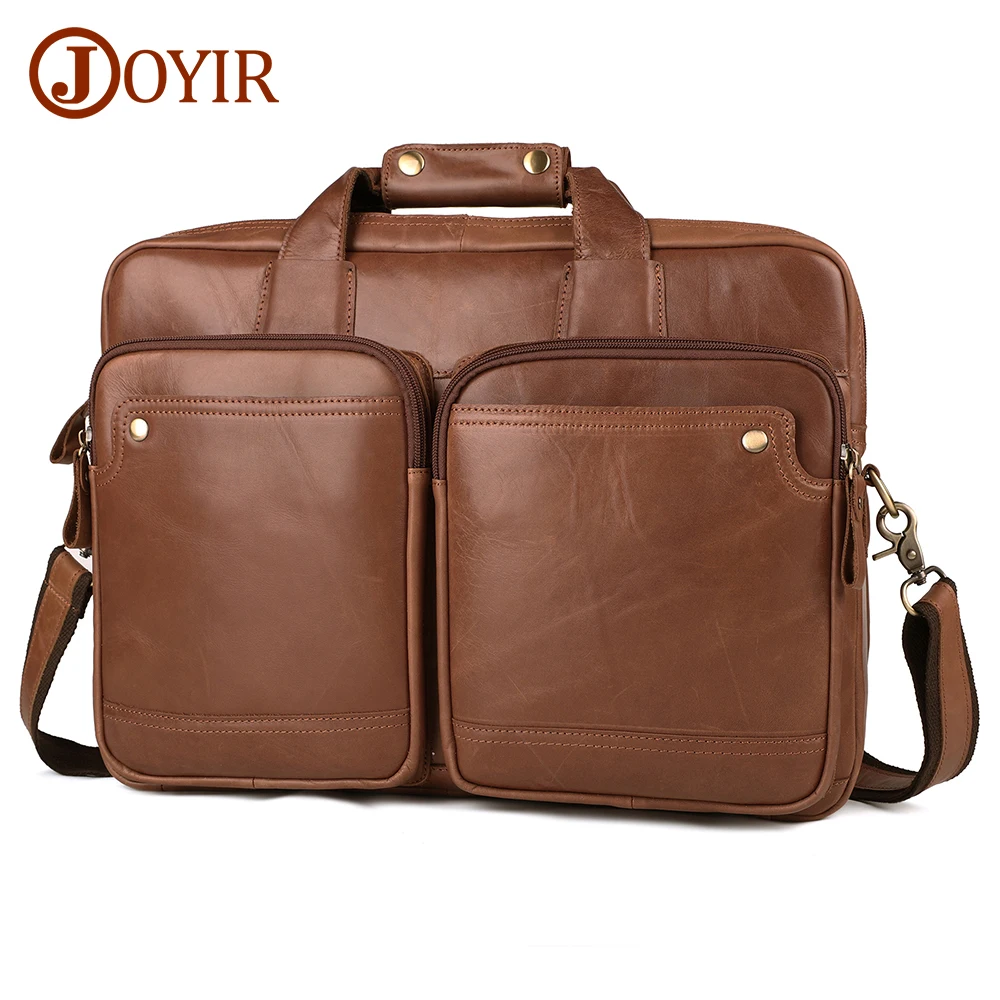 

JOYIR Men's Briefcase Genuine Leather Business Handbag 15.6" Laptop Document Office Bags Cowhide Shoulder Messenger Bag for Male