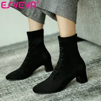 ESVEVA 2021 Round Toe Square Med Heel PU+Flock Ankle Boots Slip On Women Boots Elegant Shoes Platform Boots Size 34-43
ESVEVA 2021 Round Toe Square Med Heel PU+Flock Ankle Boots Slip On Women Boots Elegant Shoes Platform Boots Size 34-43