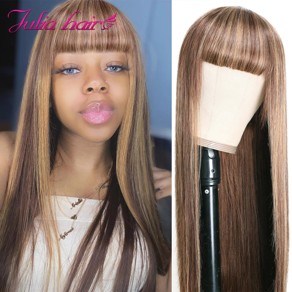 Brazilian Hair Wig With Bangs Color 99J Machine Made Straight Human Hair Wigs Ali Julia Remy Hair Highlight Wig with Bangs (6)