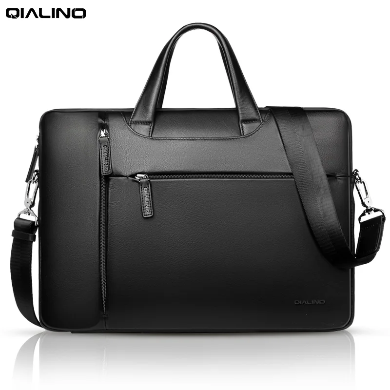 

QIALINO Luxury Hight Quality Leather Briefcase for 15"Macbook Pro Business Style Waterproof Shoulder Bag for Macbook Pro 13