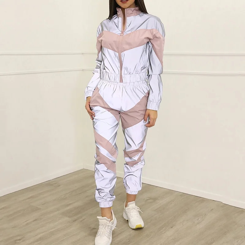 Women's Tracksuit 2 Pieces Set Reflective Zipper Crop Tops Joggers High Waist Pants Autumn Patchwork Casual Sports Cropped Coat
Women's Tracksuit 2 Pieces Set Reflective Zipper Crop Tops Joggers High Waist Pants Autumn Patchwork Casual Sports Cropped Coat
