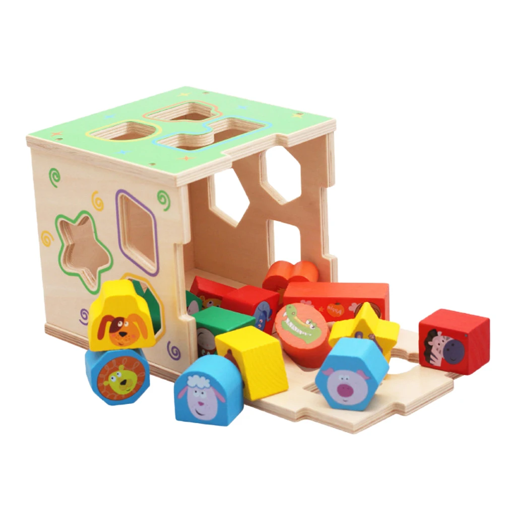 Colorful Shape Sorting Cube Wooden Puzzle Box Toy With 15 Shapes, Toy Gift Colorful Shape Sorting Cube Wooden Puzzle Box Toy With 15 Shapes, Toy Gift