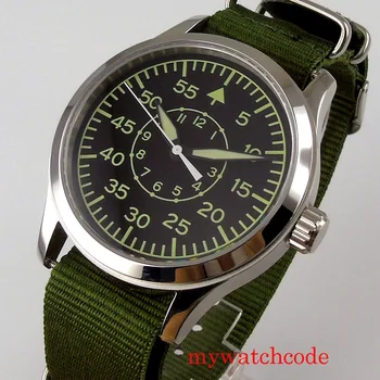 42mm CORGEUT 21 Jewels Automatic Men Watch Black Dial Green Marks Luminous Nylon/Leather Strap Glass Case Back
42mm CORGEUT 21 Jewels Automatic Men Watch Black Dial Green Marks Luminous Nylon/Leather Strap Glass Case Back