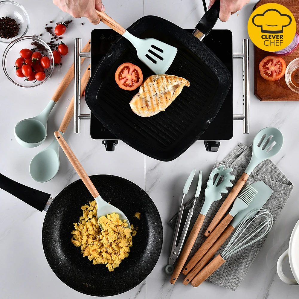12pcs/Set Silicone Kitchenware Set with Wooden Handle with Storage Bucket Kitchen Accessories Cooking Gadgets Tools Stes
12pcs/Set Silicone Kitchenware Set with Wooden Handle with Storage Bucket Kitchen Accessories Cooking Gadgets Tools Stes
