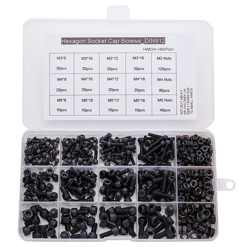 480PCS Set 12.9 Grade All-Hex Hexagon Screw High Strength Bolt Cup Head Screw M3-M5
480PCS Set 12.9 Grade All-Hex Hexagon Screw High Strength Bolt Cup Head Screw M3-M5