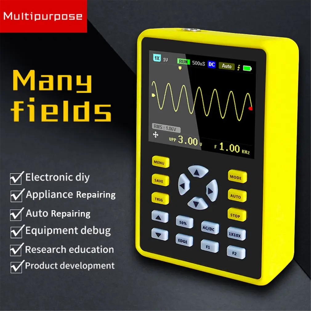 5012H 2.4-inch IPS Screen Digital Oscilloscope 500MS/s Sampling Rate 100MHz Analog Bandwidth Support Waveform Storage
5012H 2.4-inch IPS Screen Digital Oscilloscope 500MS/s Sampling Rate 100MHz Analog Bandwidth Support Waveform Storage