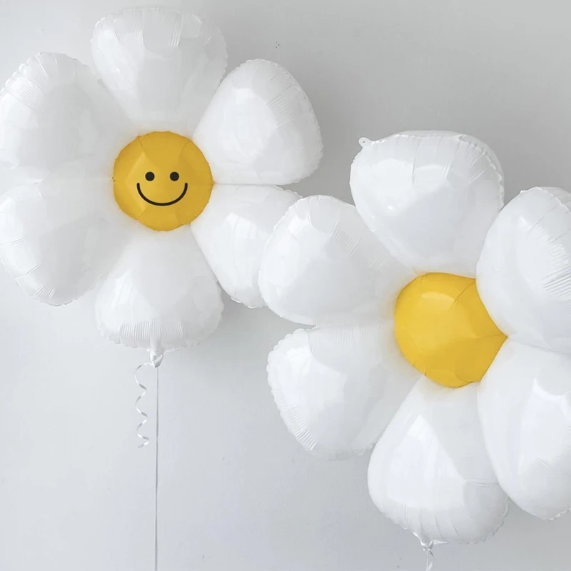 

10Pcs White Smiley Daisy Balloons SunFlower Baby Shower Air Globos INS Photo Props Wedding Birthday Party Decorations Supplies