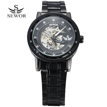 

Luxury Brand Men Watches SEWOR Fashion Steampunk Black Skeleton Mechanical Hand Wind Watch Classic Man Watch zegarek meski uhren