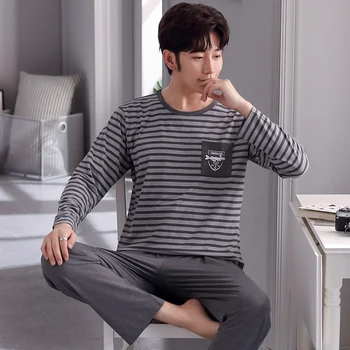 Autumn Men Pajamas Set Cotton Sleepwear Long Sleeved Nightwear Lounge Striped Sleep Clothing Plus Size Simple Casual Nightie
Autumn Men Pajamas Set Cotton Sleepwear Long Sleeved Nightwear Lounge Striped Sleep Clothing Plus Size Simple Casual Nightie