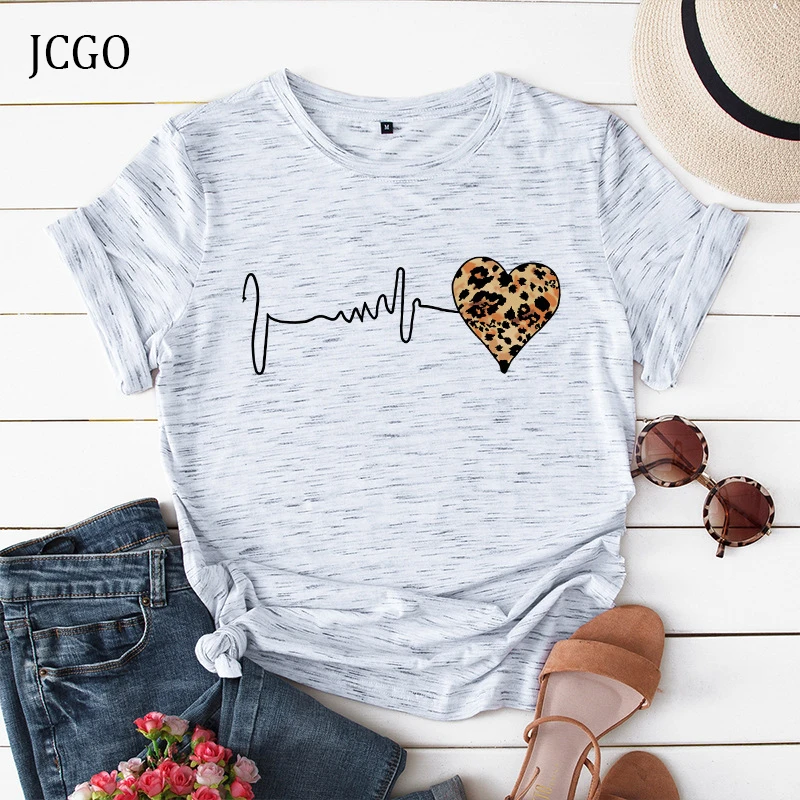 JCGO летняя Хлопковая женская футболка S-5XL размера плюс с леопардовым принтом