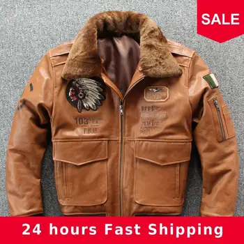 2020 Brown Men Military Pilot Leather Jacket Plus Size XXXXL Wool Collar Genuine Sheepskin Autumn Aviator Leather Coat
2020 Brown Men Military Pilot Leather Jacket Plus Size XXXXL Wool Collar Genuine Sheepskin Autumn Aviator Leather Coat