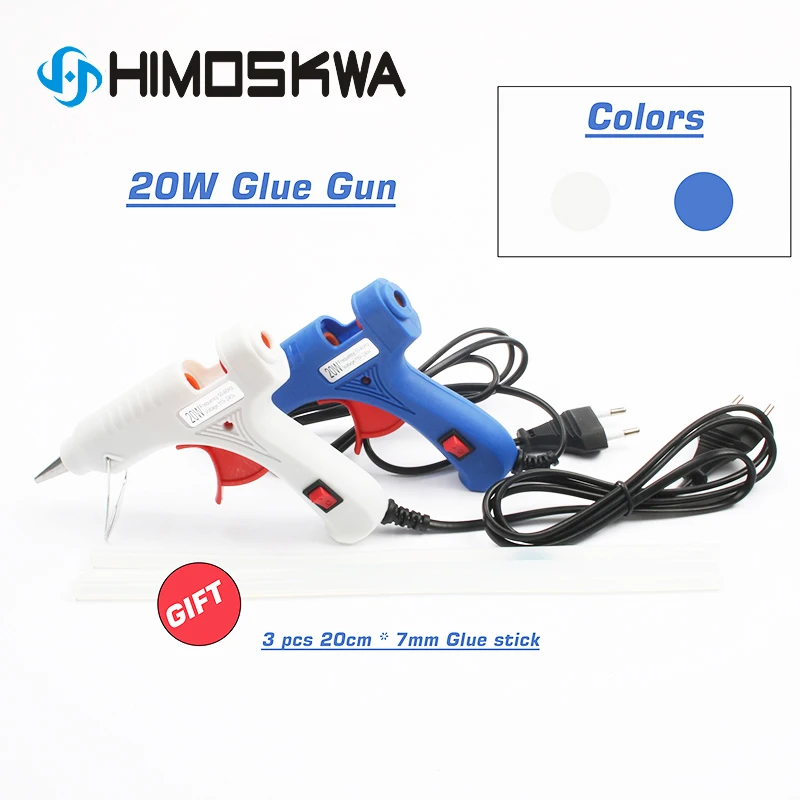 

20W EU plug Industrial Hot Melt Glue Gun with 3pc 20cm Mini Guns Thermo Heat Temperature Tool Blue and white soldering