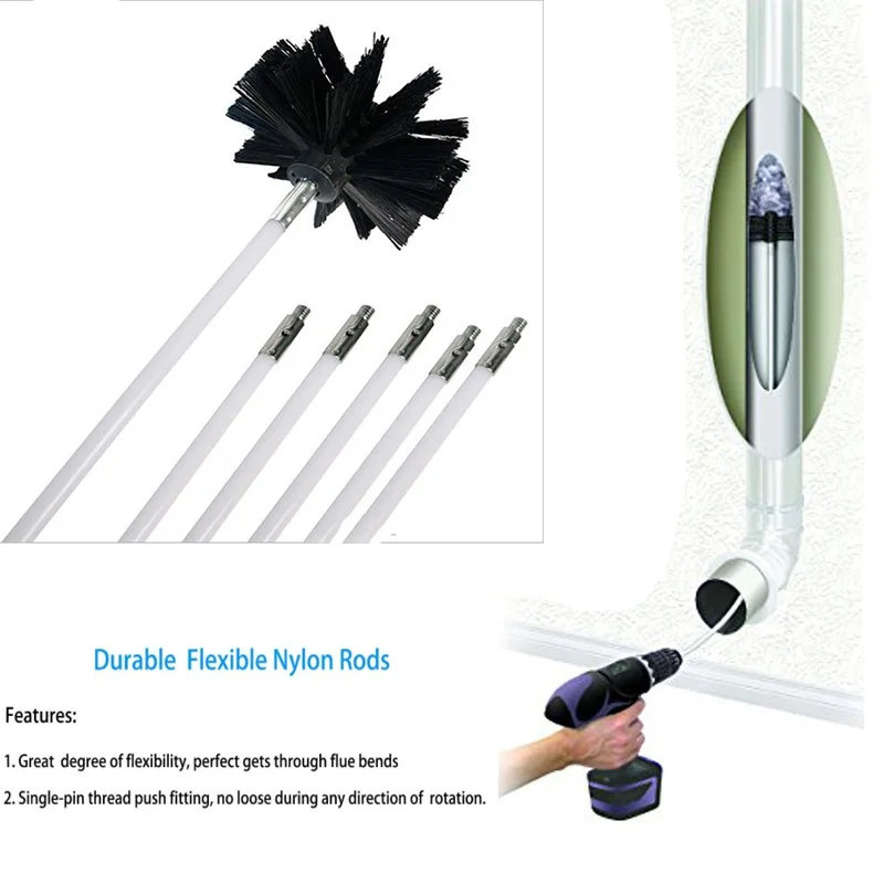 Nylon Chimney Brush and Rods Kit Electrical Rotary Drill Drive Sweeping Cleaning Tool with Long Flexible Rods p
Nylon Chimney Brush and Rods Kit Electrical Rotary Drill Drive Sweeping Cleaning Tool with Long Flexible Rods p