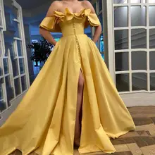Thinyfull 2020 Yellow Off Shoulder Floor Length Evening Dress Ruffles Slit Prom Dress With Buttons Party Gowns Pockets Dress
Thinyfull 2020 Yellow Off Shoulder Floor Length Evening Dress Ruffles Slit Prom Dress With Buttons Party Gowns Pockets Dress