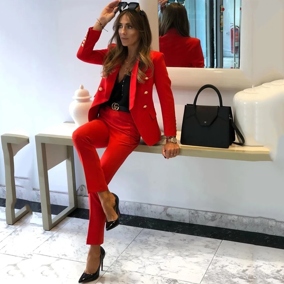 2020 Autumn Winter Fashion Sexy New WomenS Set Double-Breasted Jacket & Pants 2 Two-Piece Office Celebrity Party Pants Set Suit