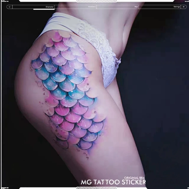 

Sexy Waterproof Temporary Tattoos Stickers Female Mermaid Fish Scales Watercolor Art Fake Tattoo Seaside Vacation Fashion Tattoo