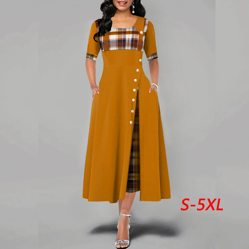 Women Dress Fashion Casual Irregular Plaid Print Button Maxi Dress New Arrival Half Sleeve Round Plus Size Party Dresses Women
Women Dress Fashion Casual Irregular Plaid Print Button Maxi Dress New Arrival Half Sleeve Round Plus Size Party Dresses Women