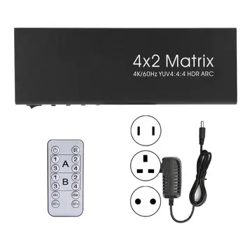 4x2 4K 60HZ HDR ARC Matrix Switcher Splitter Adapter with Remote Controller (110-240V)
4x2 4K 60HZ HDR ARC Matrix Switcher Splitter Adapter with Remote Controller (110-240V)
