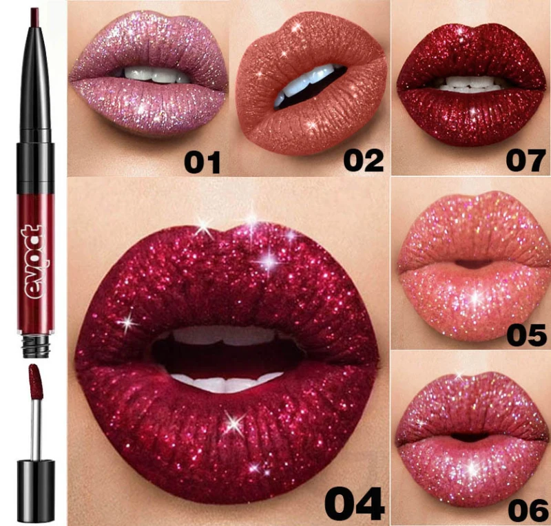 Double-headed Lip Gloss Lip Liner Pencil Diamond Glitter Lipstick Long-lasting Non-stick Cup  Lip Makeup 2 In 1 Cosmetics TSLM1 Double-headed Lip Gloss Lip Liner Pencil Diamond Glitter Lipstick Long-lasting Non-stick Cup  Lip Makeup 2 In 1 Cosmetics TSLM1