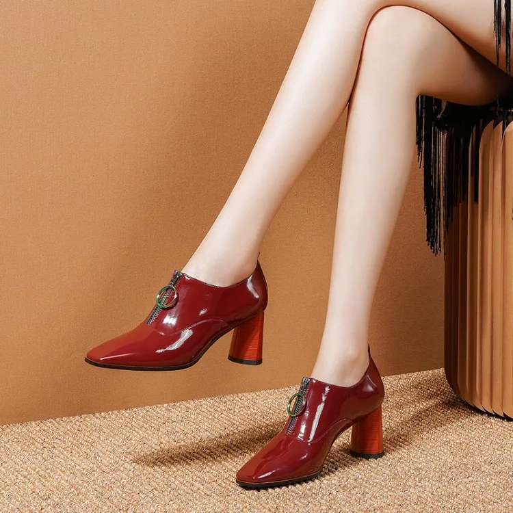 2019 Spring And Autumn Square Head Full-grain Leather Circle Metallic Decoration Front Zipper Deep-mouth Thin Shoes Women's 
2019 Spring And Autumn Square Head Full-grain Leather Circle Metallic Decoration Front Zipper Deep-mouth Thin Shoes Women's