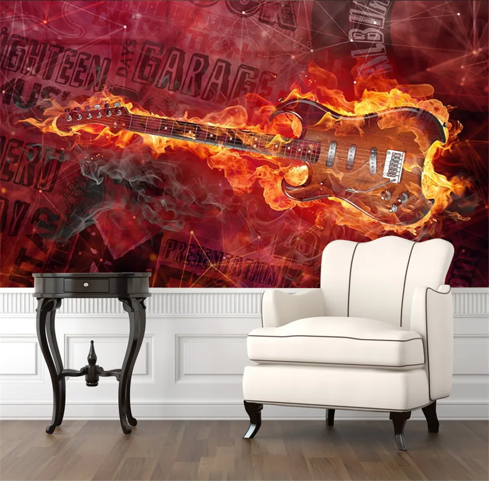 Cool Red Guitar Flames Wall Smash Decal Sticker 3D Bedroom Vinyl Mural Art 
