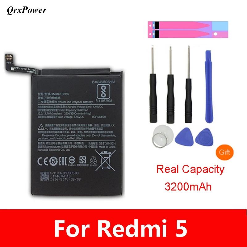 Оригинальный аккумулятор BN35 для Xiaomi Redmi 5 с реальной емкостью 3200 мАч сменный литий