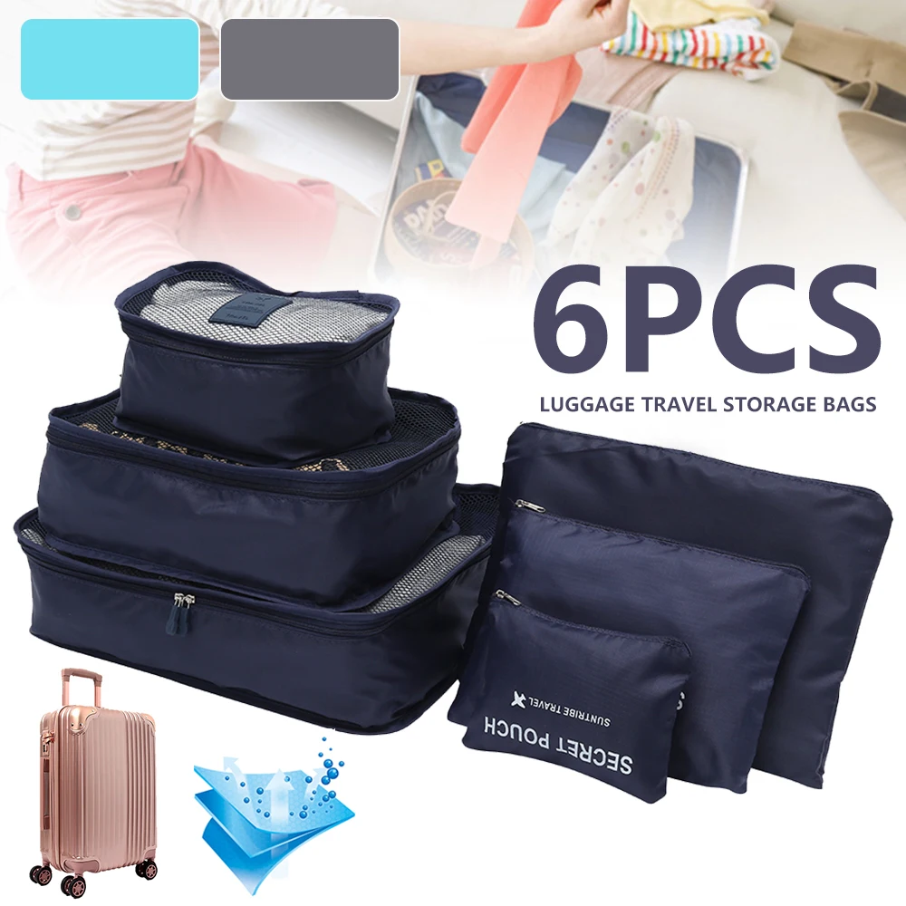 

Nylon Packing Cube Travel Bag System Durable 6 Pieces Set Large Capacity Of Bags Unisex Clothing Sorting Organize Wholesale