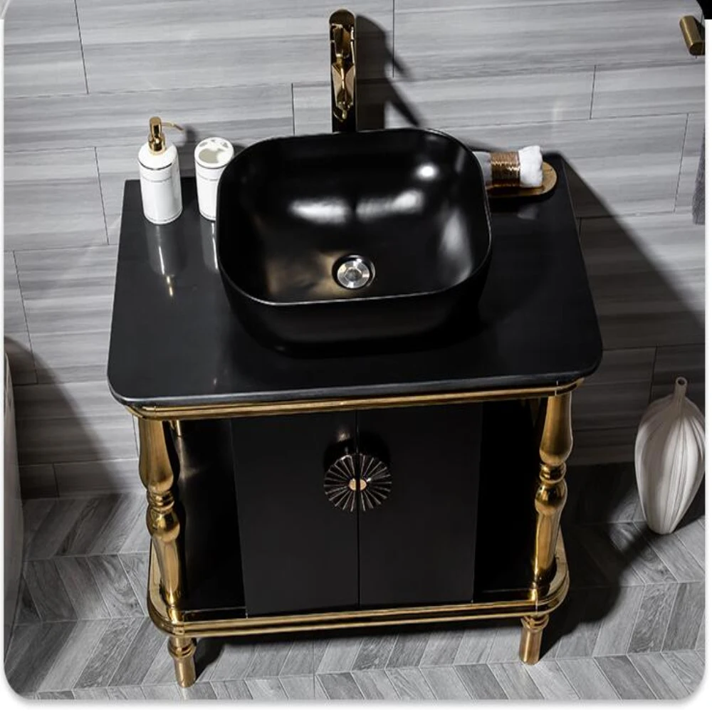 European style luxury stainless steel golden bathroom cabinet combination villa bathroom bathroom vanity sink washbasin
European style luxury stainless steel golden bathroom cabinet combination villa bathroom bathroom vanity sink washbasin