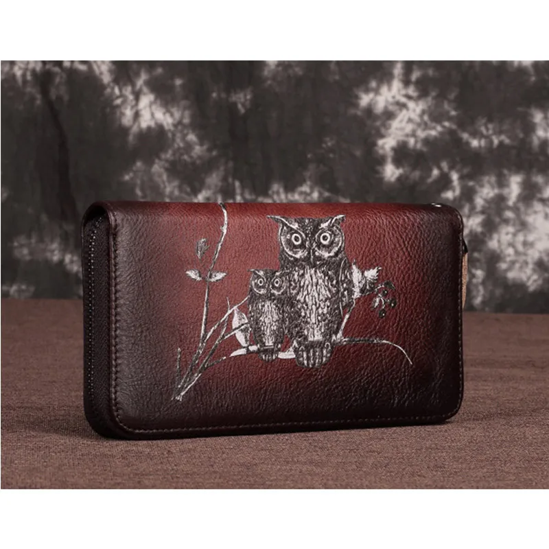 Russia Lucky Owl Wallets Unisex Genuine Leather Clutch Bag Purse Women Long Cowhide for Men Coin Card Holder | Багаж и сумки