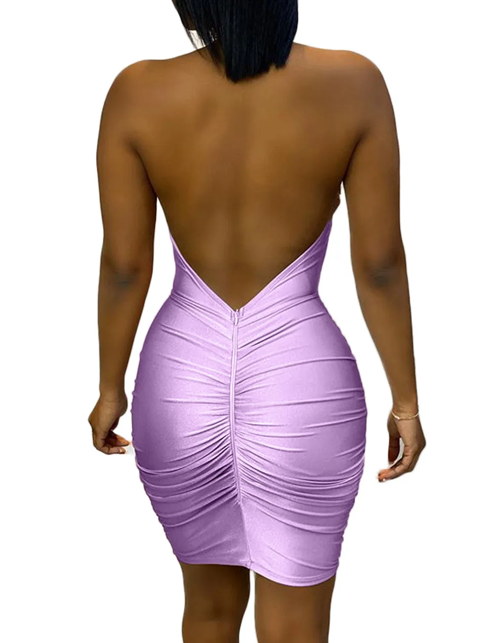 Sexy Sleeveless Backless See Through Halter Mini Dress Celebrity Bodycon Package Hip Gold Print Sequins Purple Female Dresses