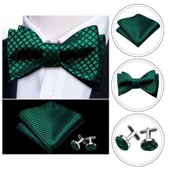 Bowtie for Men Solid Green Bow Tie Plaid Silk Bowtie Set Handkerchief Cufflinks Checked Bows Self-Tied Tie Barry.Wang Wholesale
Bowtie for Men Solid Green Bow Tie Plaid Silk Bowtie Set Handkerchief Cufflinks Checked Bows Self-Tied Tie Barry.Wang Wholesale