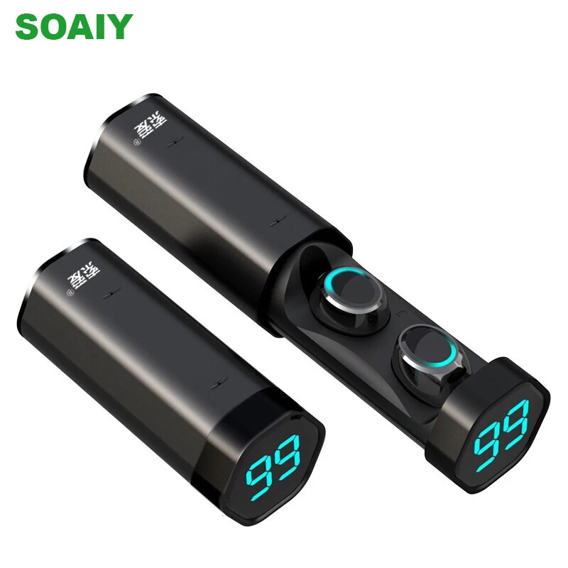 SOAIY Bluetooth 5 0 в ухо Светодиодный дисплей питания бинауральные HD звонки истинные