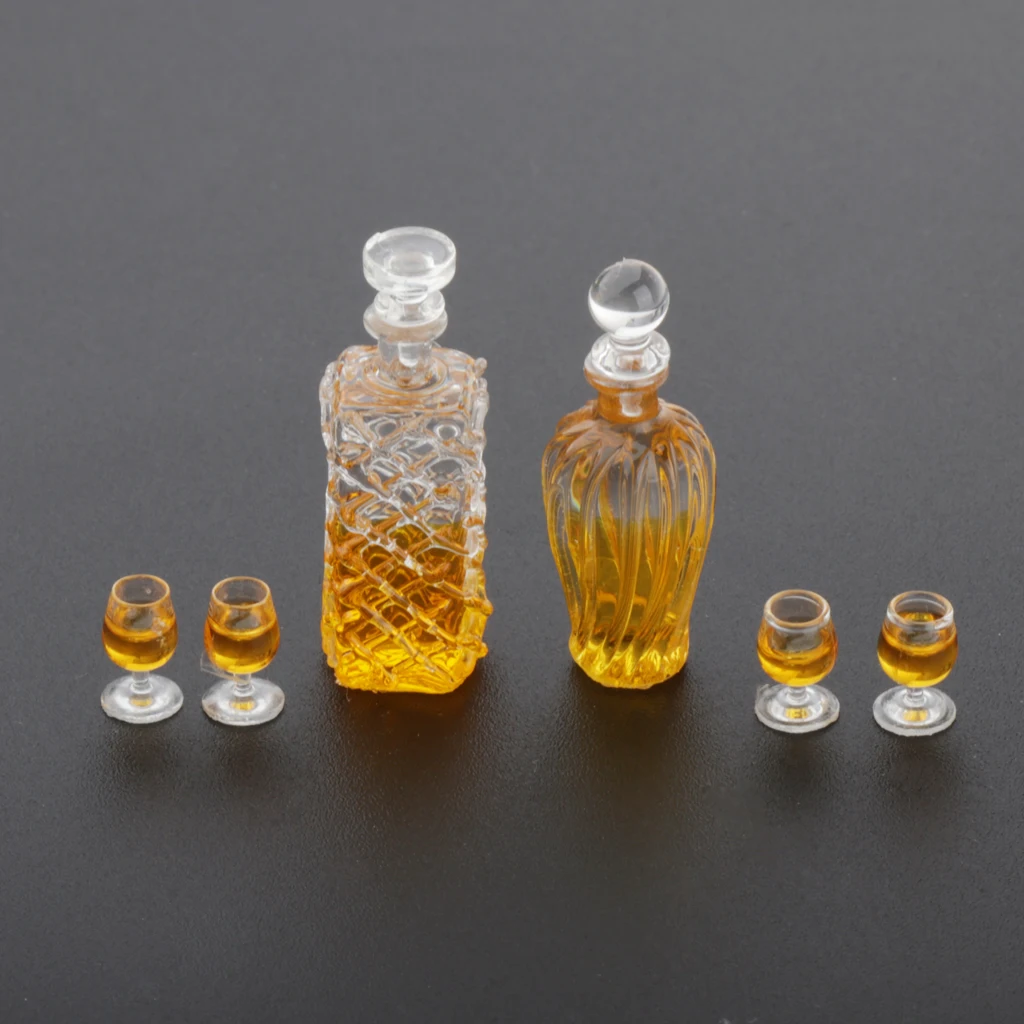2Pcs Miniature Wine Bottles & 4Pcs Cups 1/12 Dollhouse Kitchen Dinning Room Table Decoration Accessories 2Pcs Miniature Wine Bottles & 4Pcs Cups 1/12 Dollhouse Kitchen Dinning Room Table Decoration Accessories