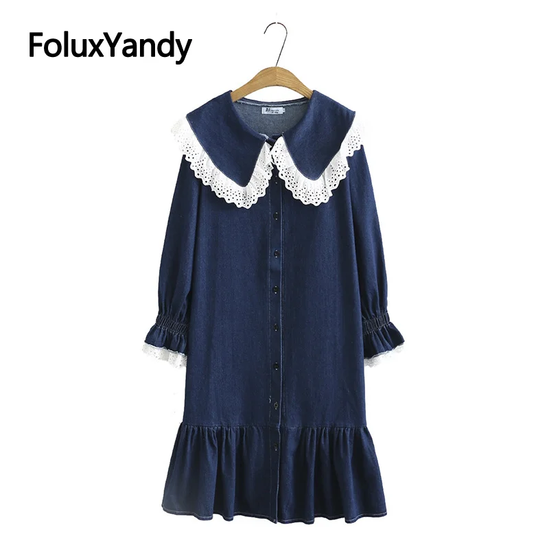 Lace Peter Pan Collar Women's Dress Plus Size 3 4 5 XL Casual Mid-Calf Long Sleeve Denim Dress Vestidos KKFY5046
Lace Peter Pan Collar Women's Dress Plus Size 3 4 5 XL Casual Mid-Calf Long Sleeve Denim Dress Vestidos KKFY5046