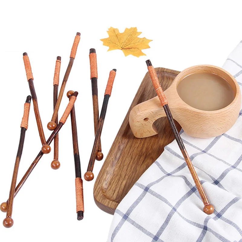 Long Branch Wooden Mixing Rod Milk Tea Coffee Cocktail Stirrers Teaspoon Stirring Spoon Stick Barware Drinking Tool |