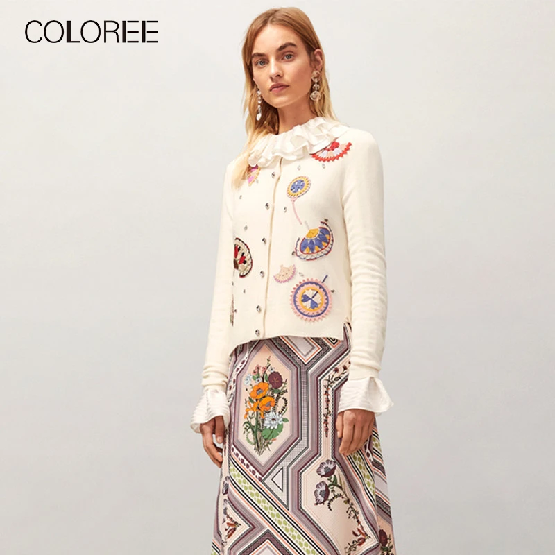 COLOREE 2019 Autumn Women 2 Piece Set Runway Designer White Embroidery Cardigans Tops+Print Midi Skirt Female Two Piece Set
COLOREE 2019 Autumn Women 2 Piece Set Runway Designer White Embroidery Cardigans Tops+Print Midi Skirt Female Two Piece Set