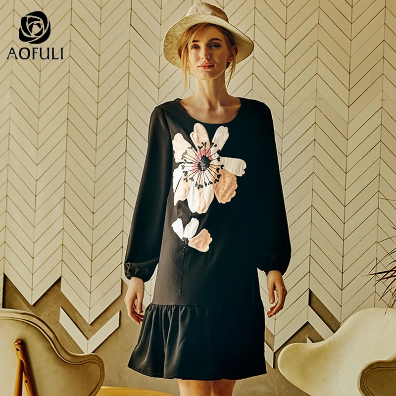 L~ 5XL Flower and sequin black ruffled dress 2019 new autumn long lantern sleeve velvet pattern casual dress AOFULI A4086
L~ 5XL Flower and sequin black ruffled dress 2019 new autumn long lantern sleeve velvet pattern casual dress AOFULI A4086