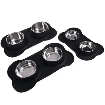 Silicone Bone Double Dog Bowl Pet Pad Pet Feeding Bowl Non-Slip Leakproof Dual-Use Pet Mat Black And Blue
Silicone Bone Double Dog Bowl Pet Pad Pet Feeding Bowl Non-Slip Leakproof Dual-Use Pet Mat Black And Blue